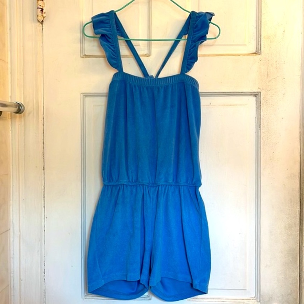 Hanna Andersson girls blue terrycloth romper in size 12